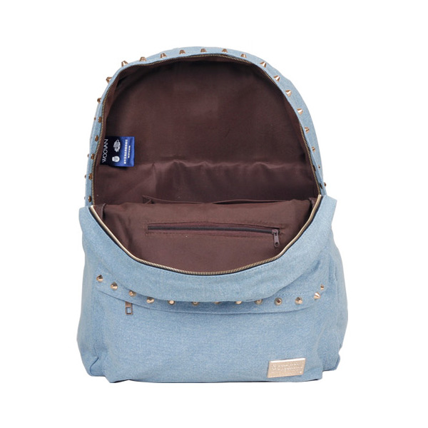 Fashion Light Blue Rivet Denim Backpack Oversized School Bag on Luulla